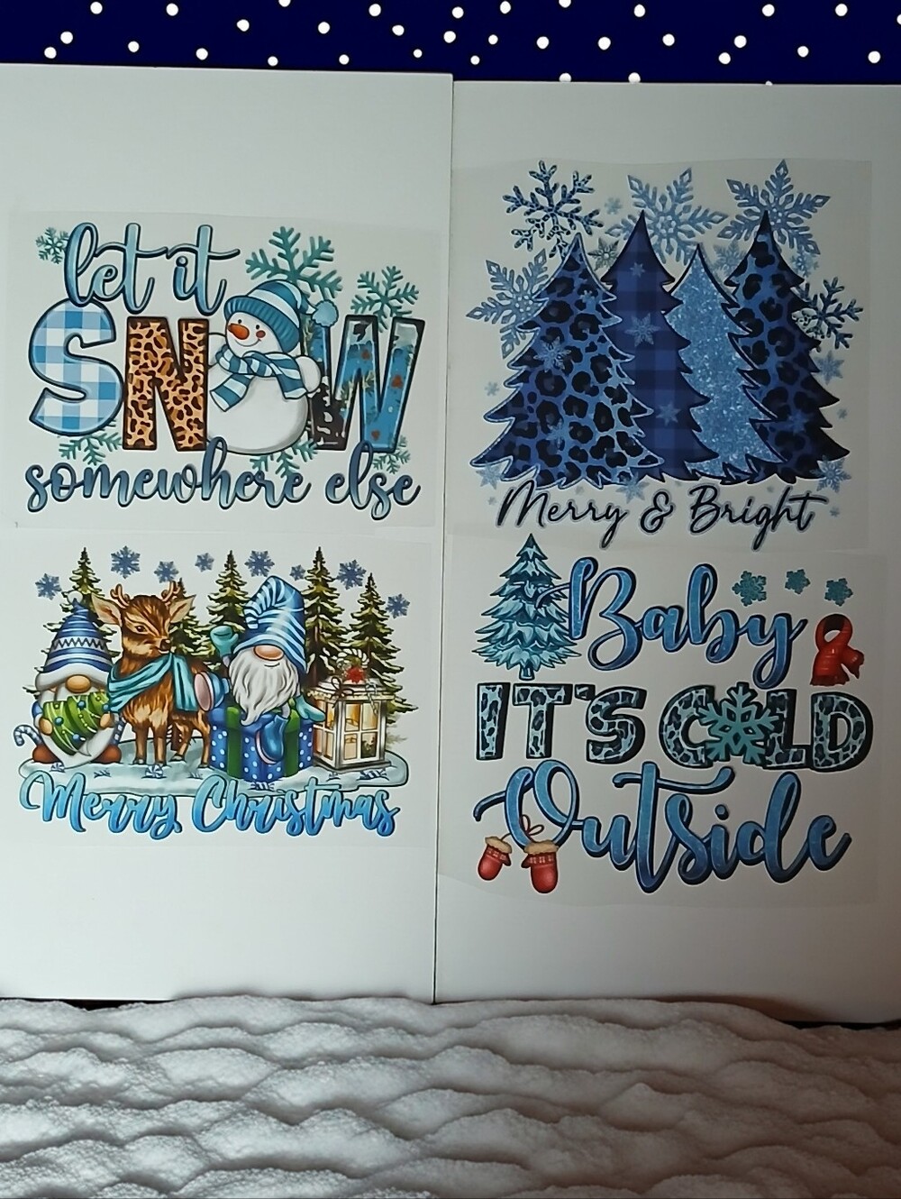 Ready to Press Winter DTF Transfers Set of 4 Let It Snow Merry Christmas